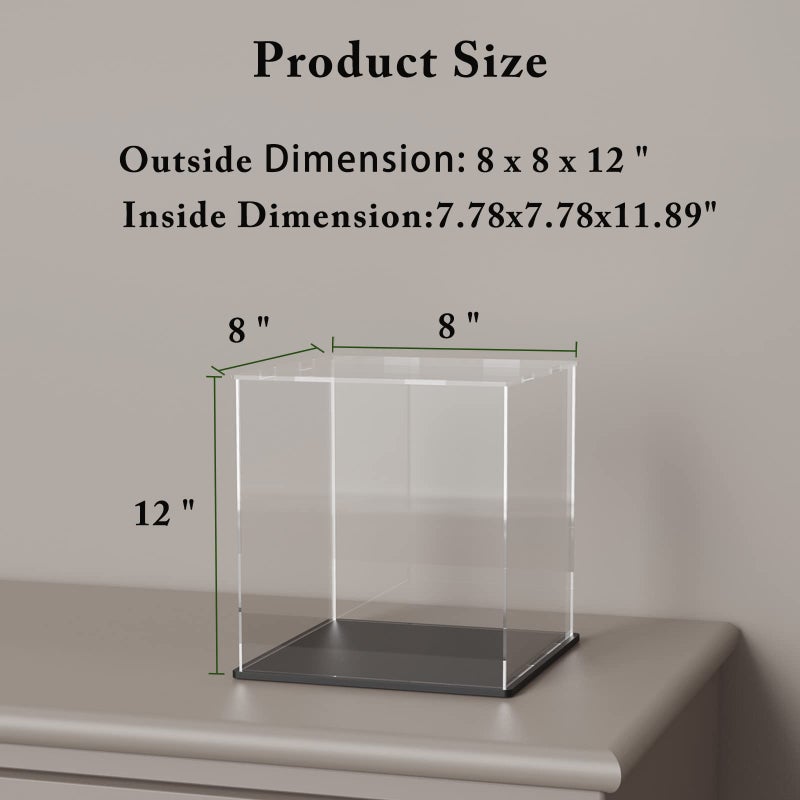 HEMYLU Acrylic Box with Matte Black Base  Simple Self-Assembly Clear Acrylic Display Case  Tall Dustproof Showcase with Lid for Collectibles  Toys and Trophy (8x8x12 inch) - Image 4